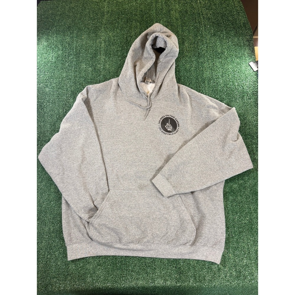 Gildan Gray Pullover Hoodie F Around Find Out Skeleton Graphic Size 2XL